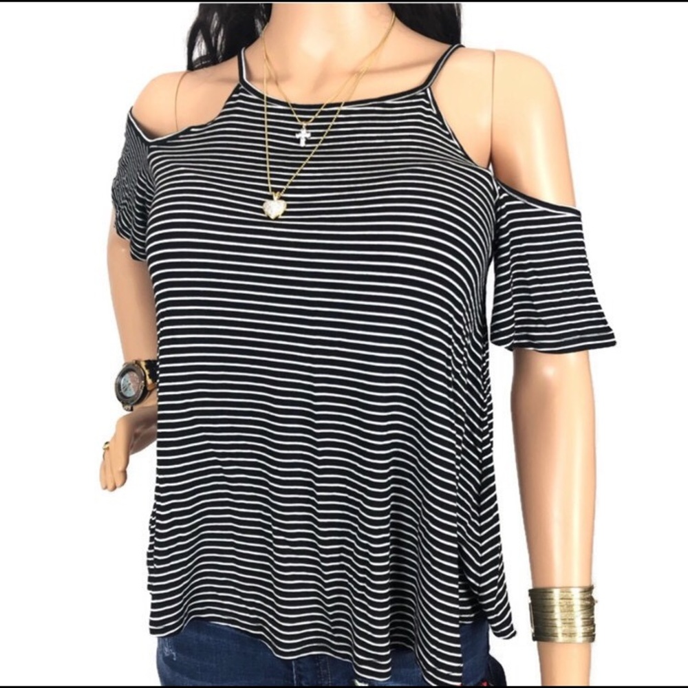 Garage Black/white striped Cold Shoulder Top “S” - Picture 1 of 4